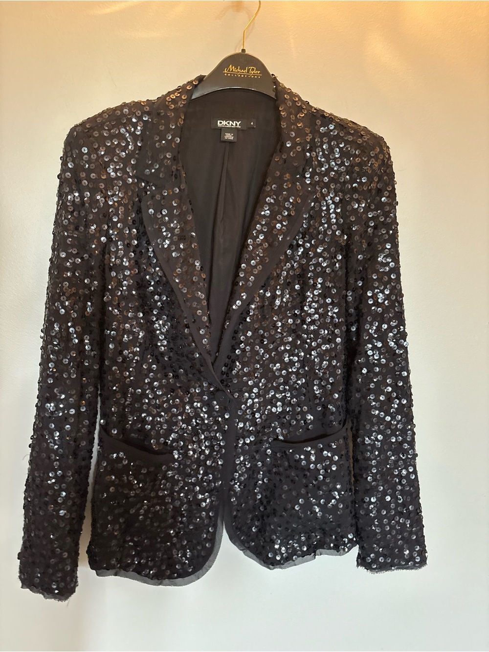 DKNY 92% silk Black Sequin Blazer Jacket